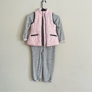 Girl Pink Quilted Vest with Gray Outfit Set size 4T Calvin Klein Old Navy winter